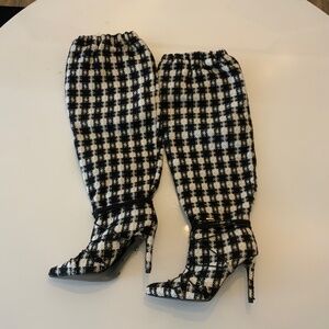 Azalea Wang Black & White Tweed Knee-High Stiletto Boots
